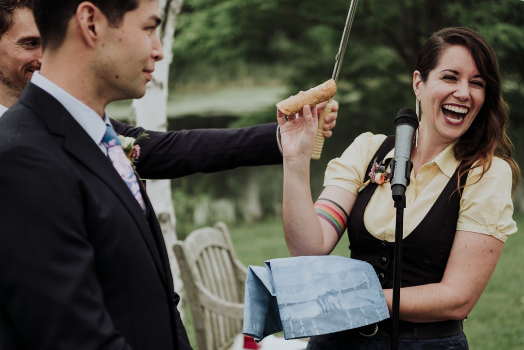 officiant laughing at ceremony