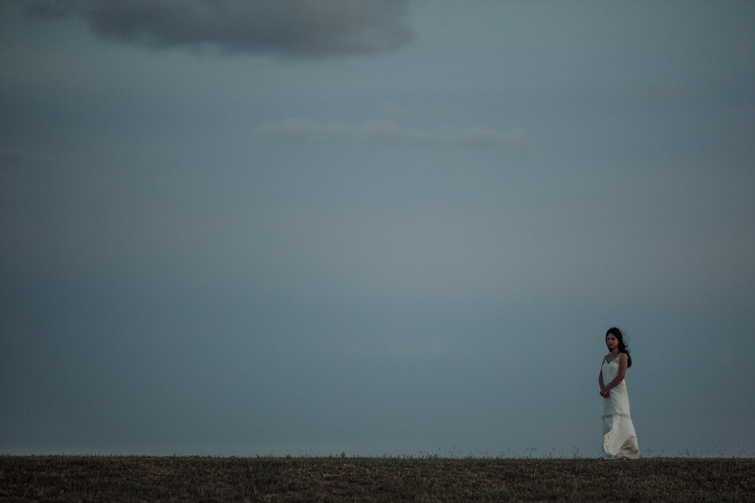 big sky portrait of bride
