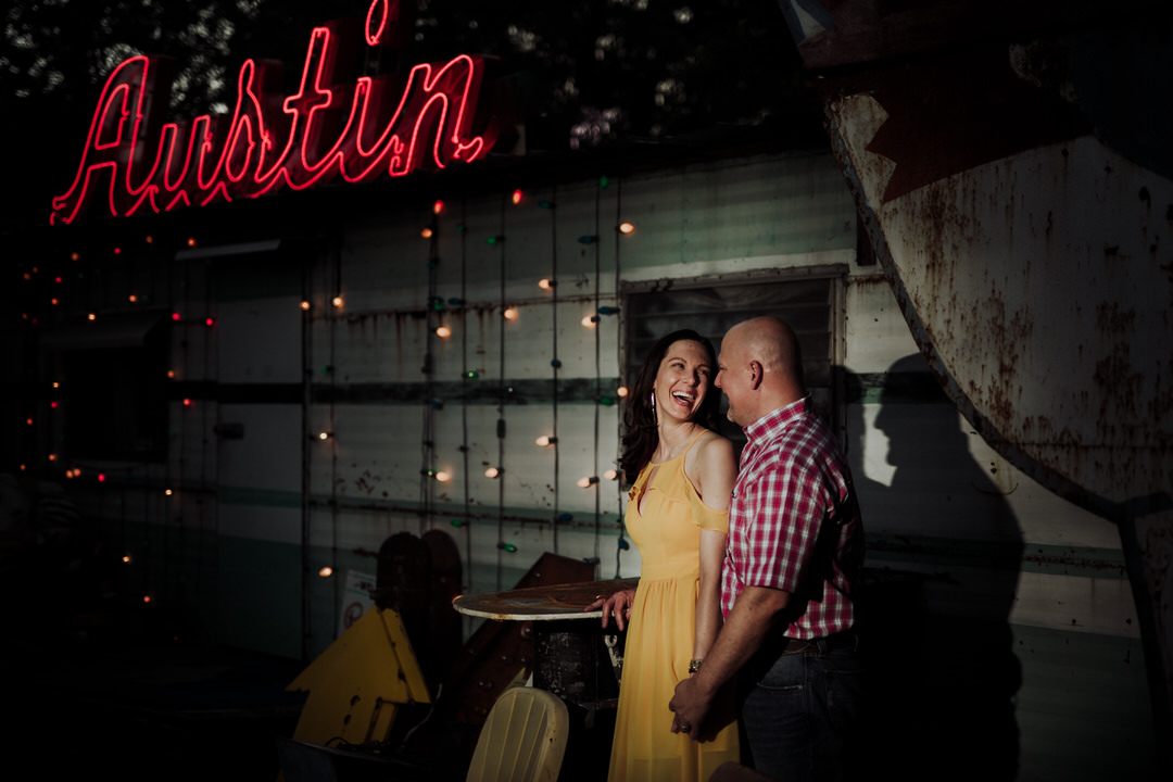 night portrait of couple in austin